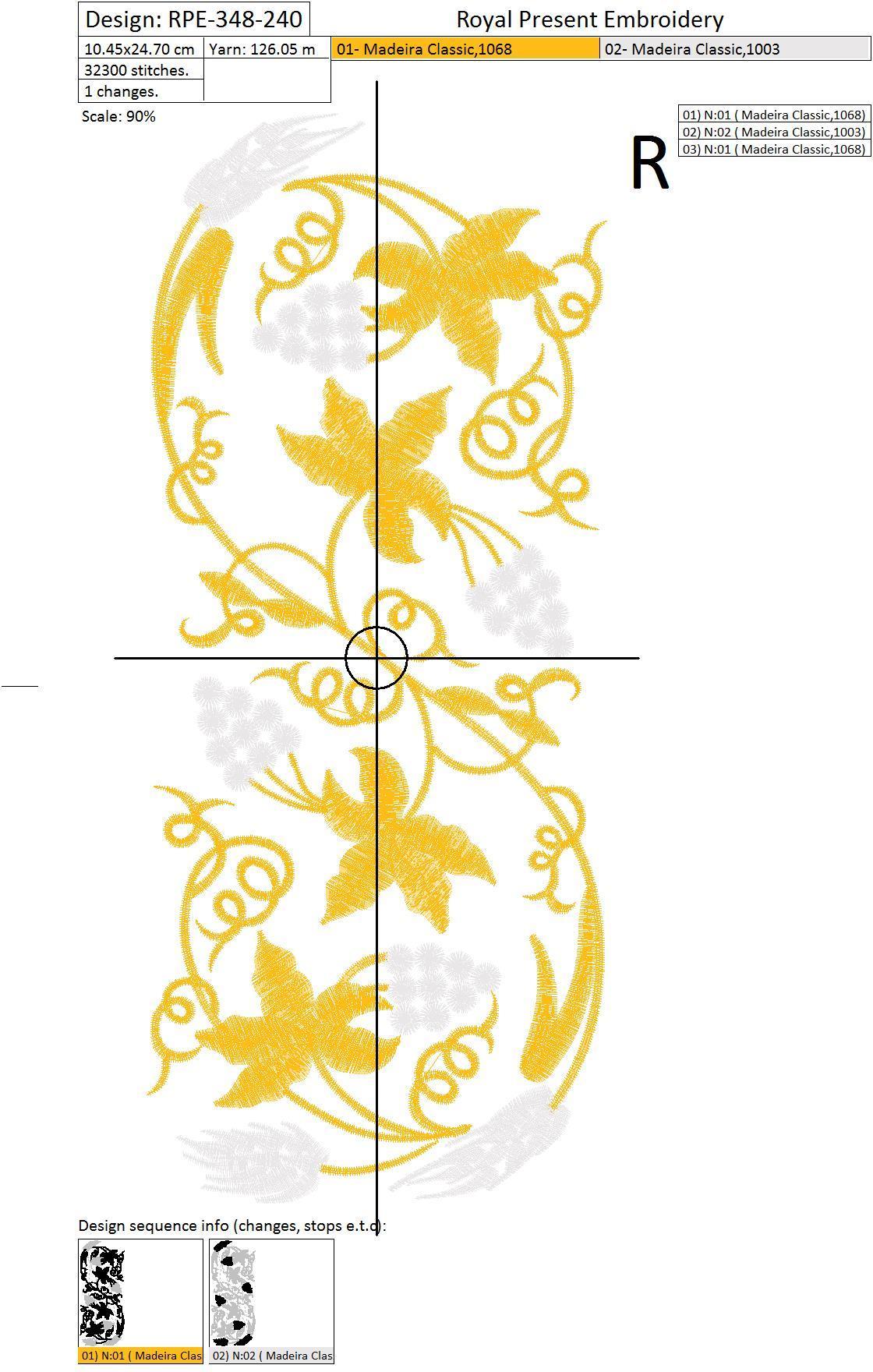 Machine Embroidery Design Gold branch grapes and wheat - 4 sizes