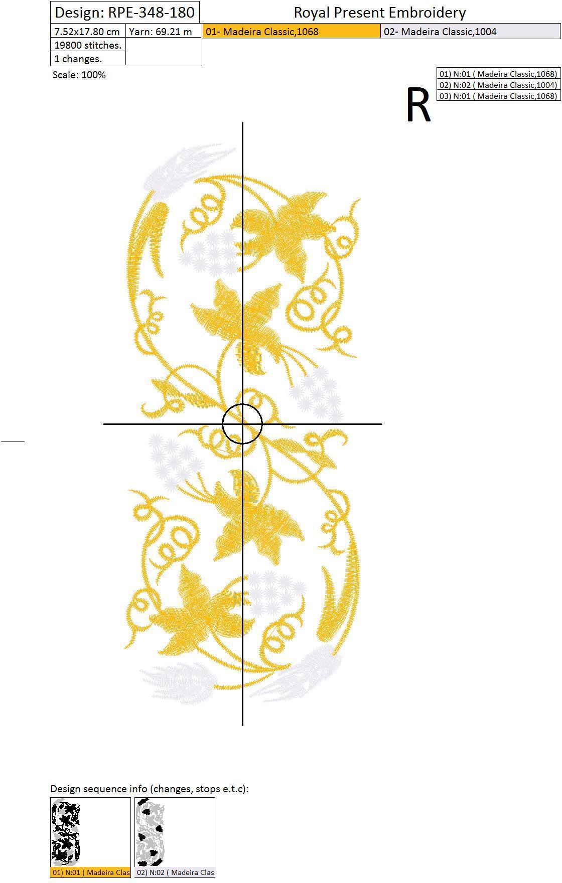 Machine Embroidery Design Gold branch grapes and wheat - 4 sizes