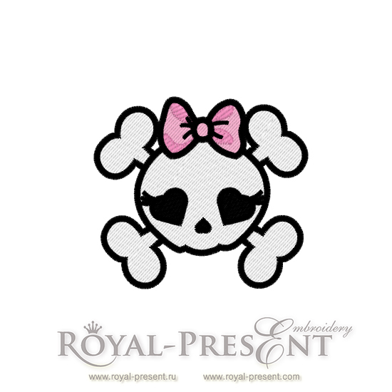 Machine Embroidery Design Very cute Skull with bow