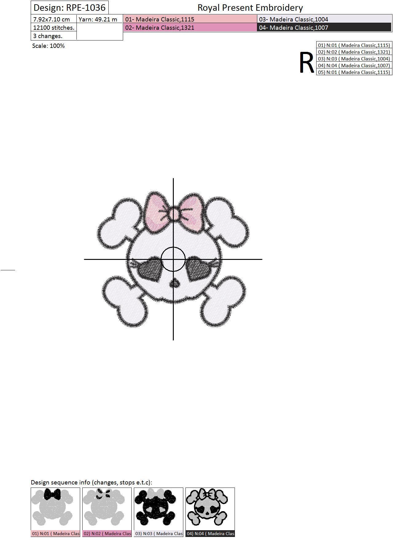 Machine Embroidery Design Very cute Skull with bow
