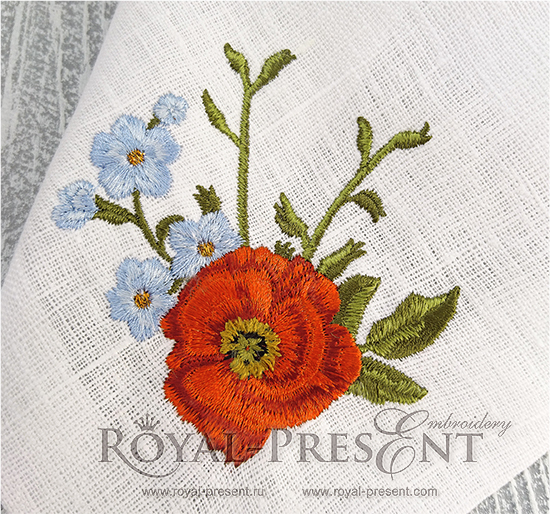 Machine Embroidery Design Red Poppy RPE-1061