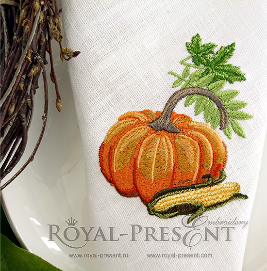 Machine Embroidery Design pumpkin, leaves, corn RPE-1070-01
