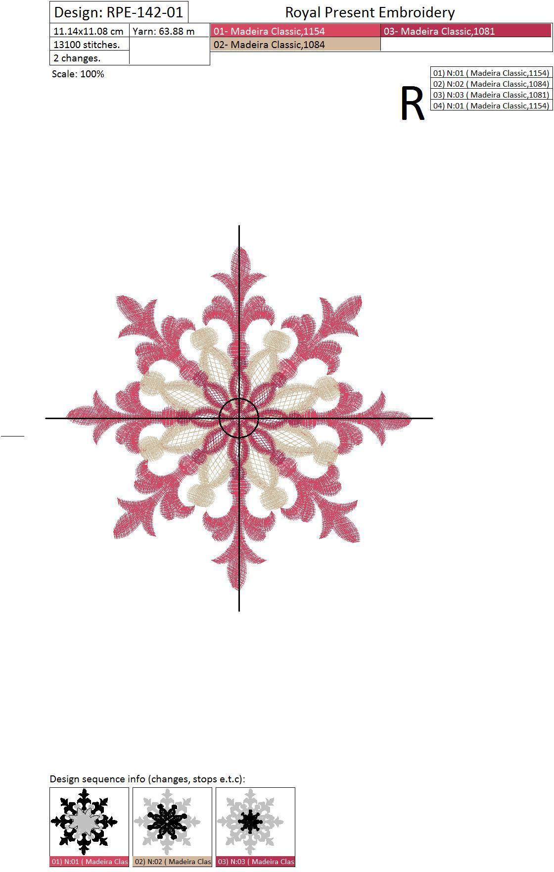 Red Snowflake Machine Embroidery Design - 3 sizes