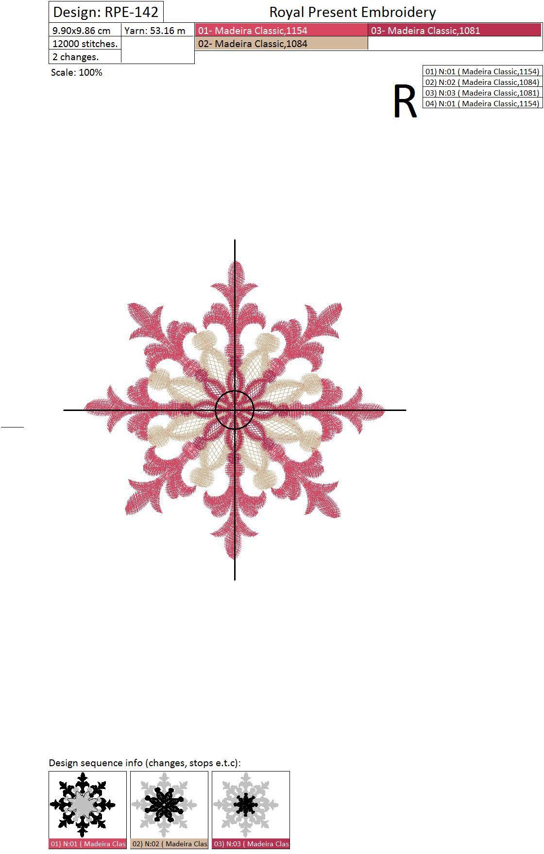 Red Snowflake Machine Embroidery Design - 3 sizes