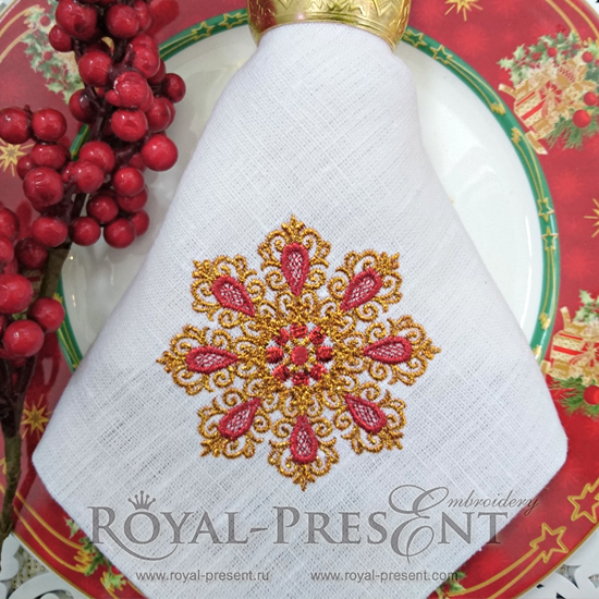 Machine Embroidery Design Abstract gold snowflake - 2 sizes RPE-610