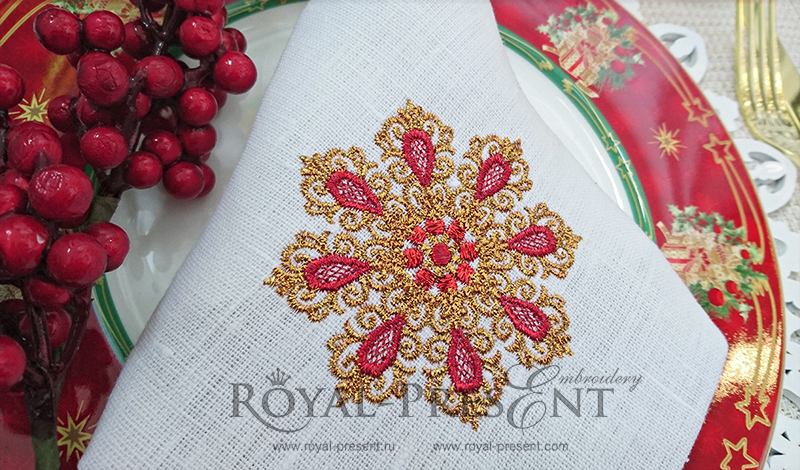 Machine Embroidery Design Abstract gold snowflake - 2 sizes