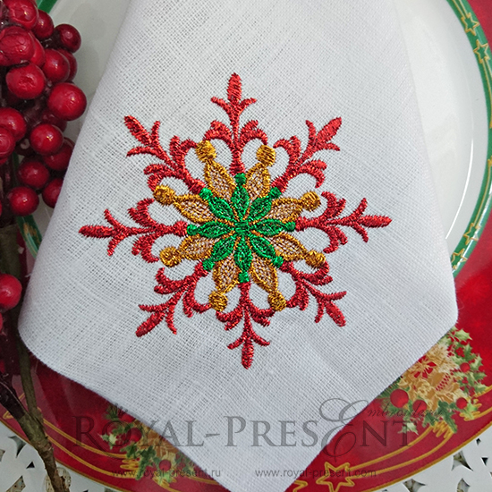 Red Snowflake Machine Embroidery Design - 3 sizes RPE-142