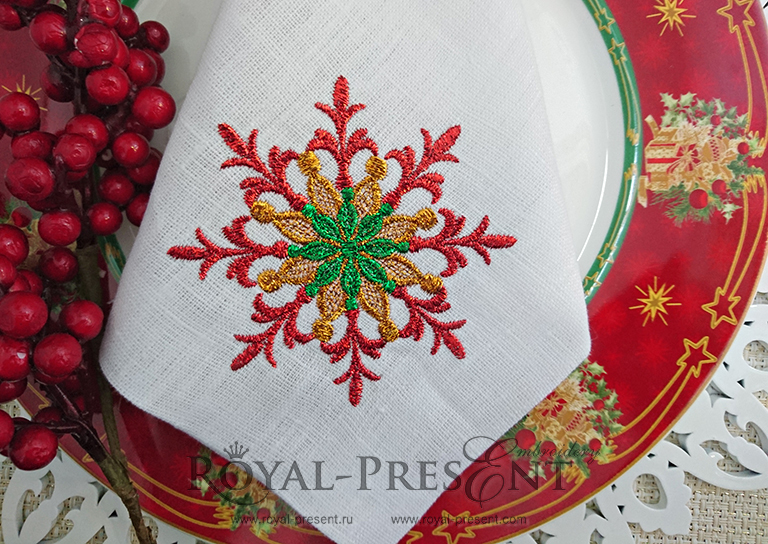 Red Snowflake Machine Embroidery Design - 3 sizes