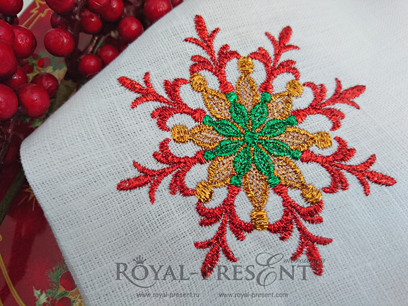 Red Snowflake Machine Embroidery Design - 3 sizes