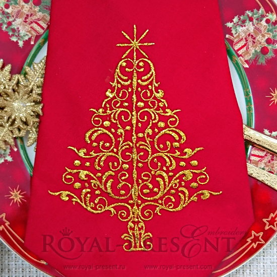 Machine Embroidery Design Elegant Red Christmas Tree - 3 sizes RPE-011