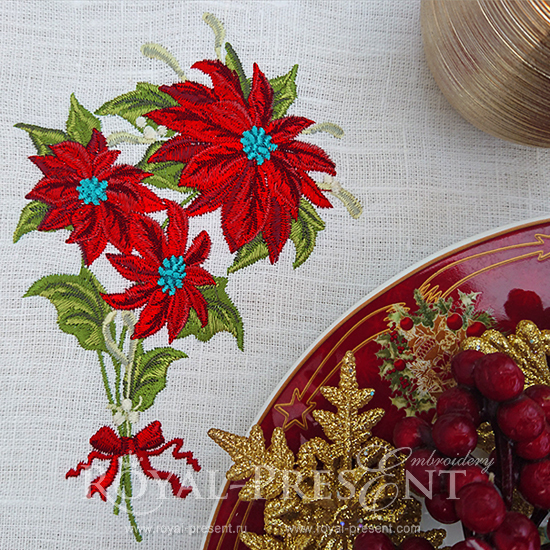 Poinsettias Bouquet Machine Embroidery Design RPE-927