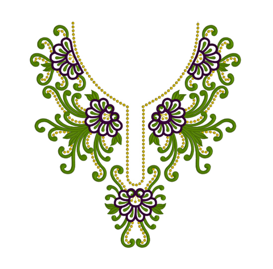 Machine Embroidery Design Green Neckline RPE-524