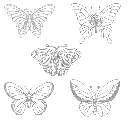 Set of Machine Embroidery Designs Five butterflies RPE-309