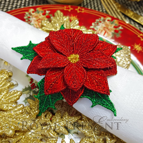 FSL Machine Embroidery Design Christmas Star Napkin Ring RPE-1081