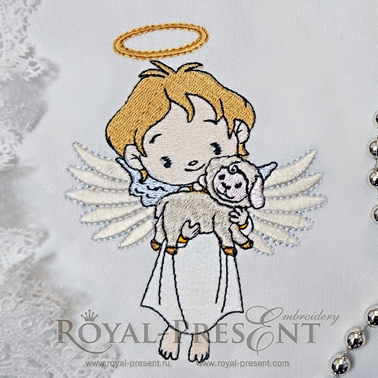 Machine Embroidery Design Angel holding a lamb - 3 sizes RPE-130
