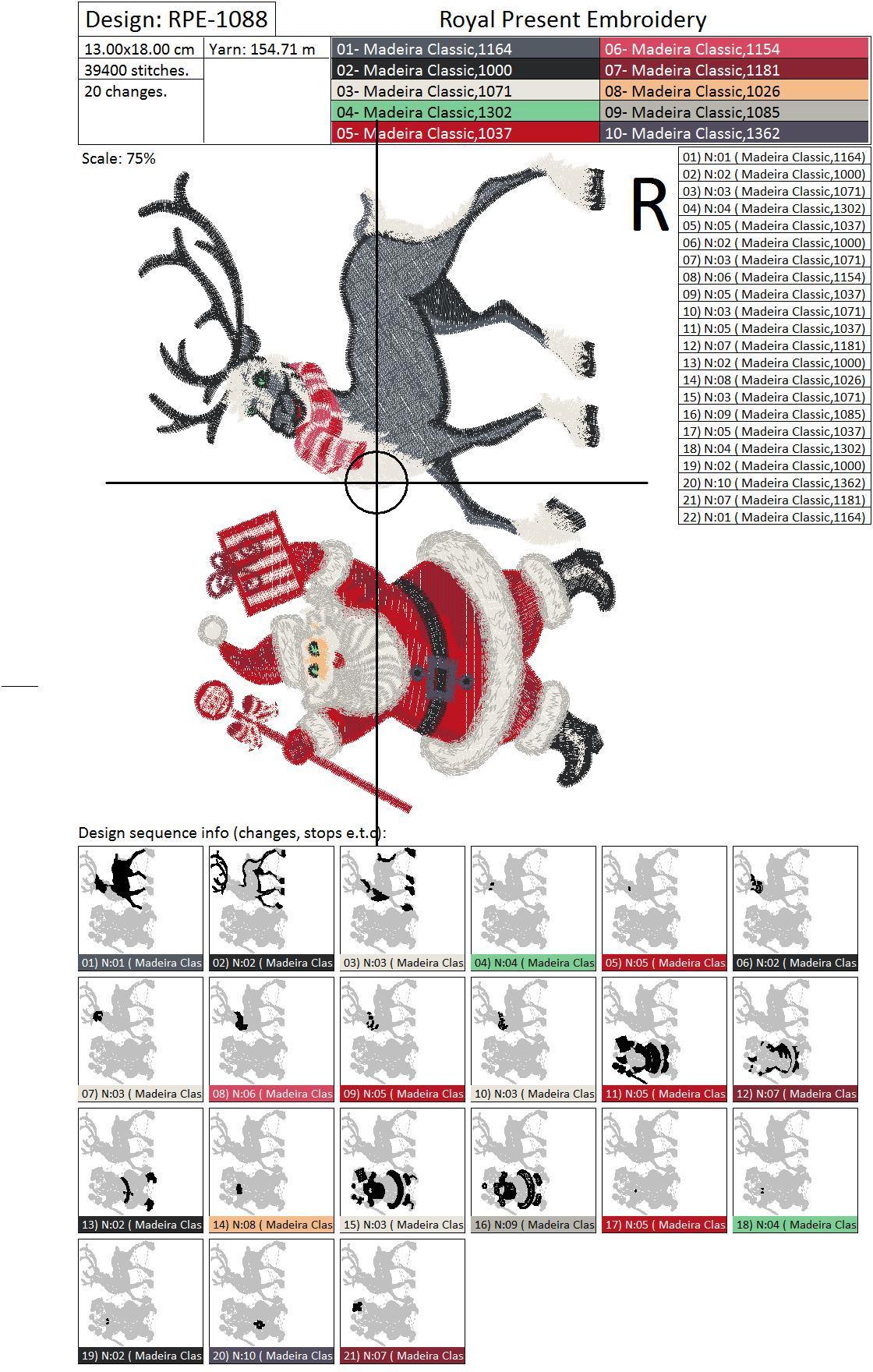 Machine Embroidery Design Santa Claus and reindeer - 2 sizes