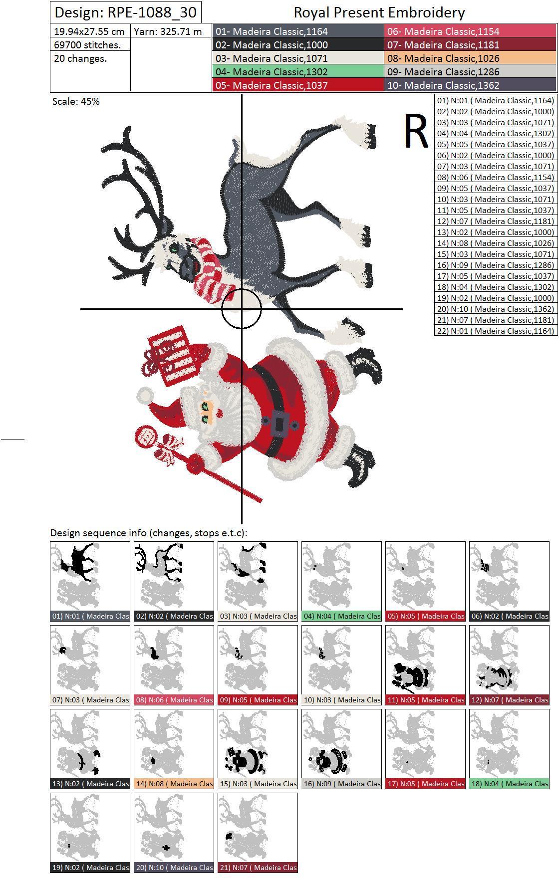 Machine Embroidery Design Santa Claus and reindeer - 2 sizes
