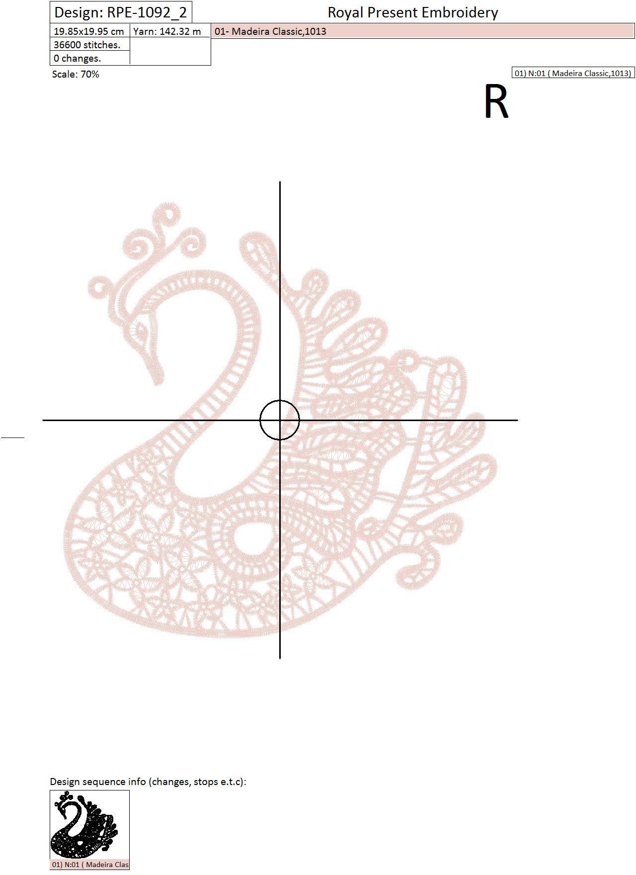 Machine Embroidery Design Lace Beautiful Swan - 2 sizes