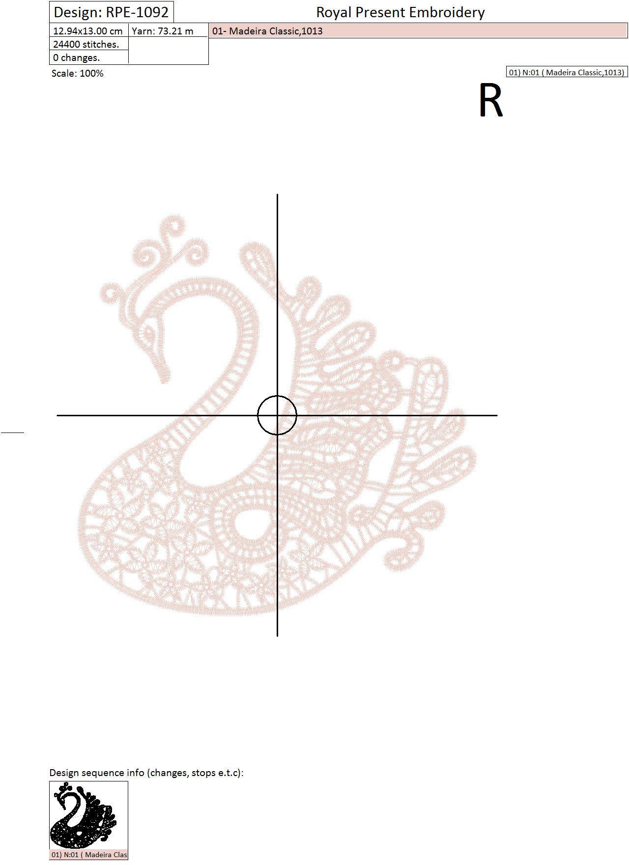 Machine Embroidery Design Lace Beautiful Swan - 2 sizes