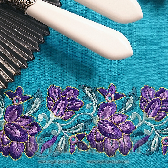 Machine Embroidery Design Purple floral border RPE-785