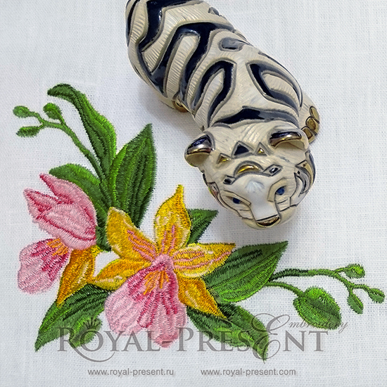 Machine Embroidery Design Tropical orchid corner RPE-623
