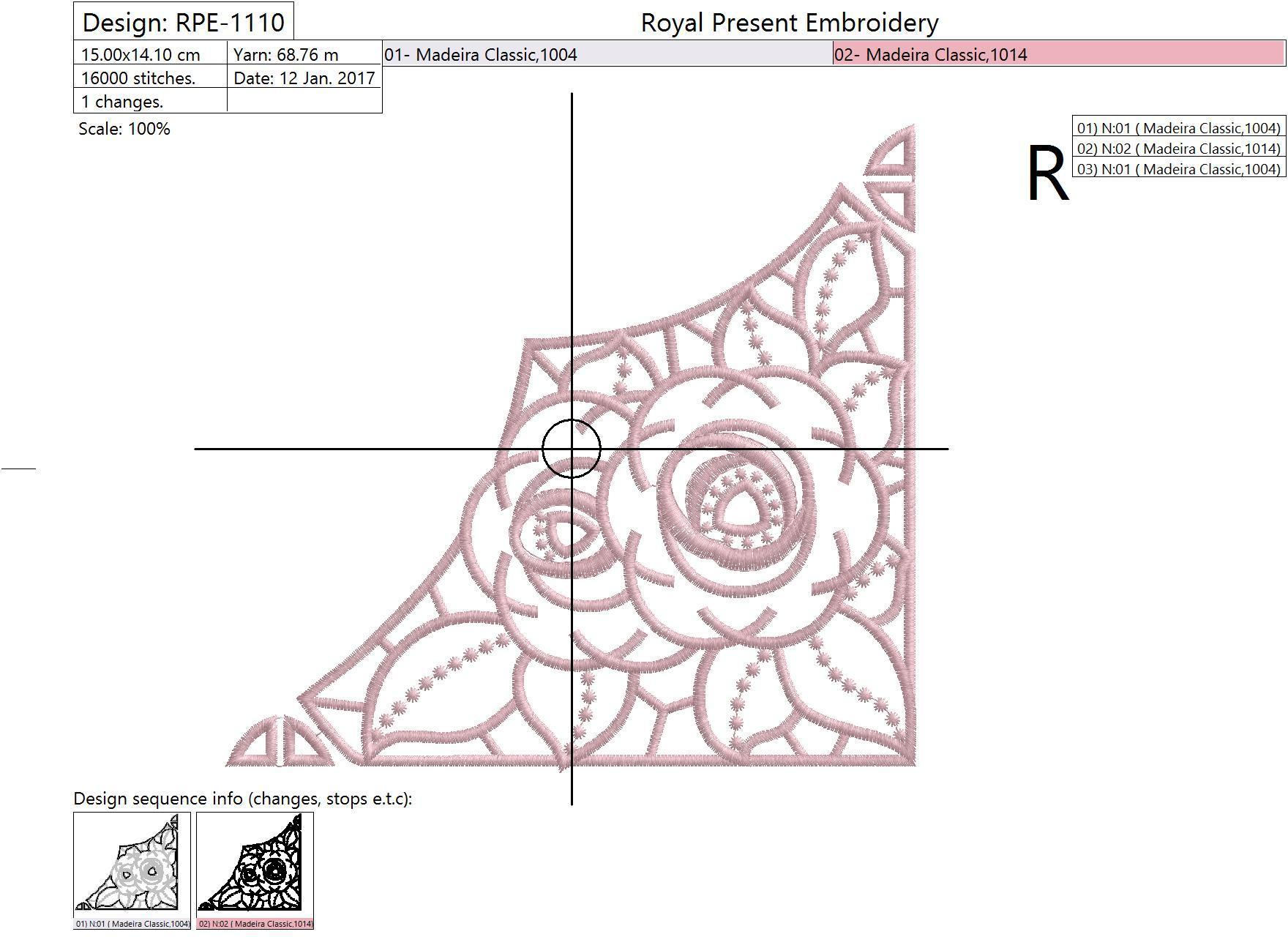 Machine Embroidery Design Rose Richelieu corner - 2 sizes