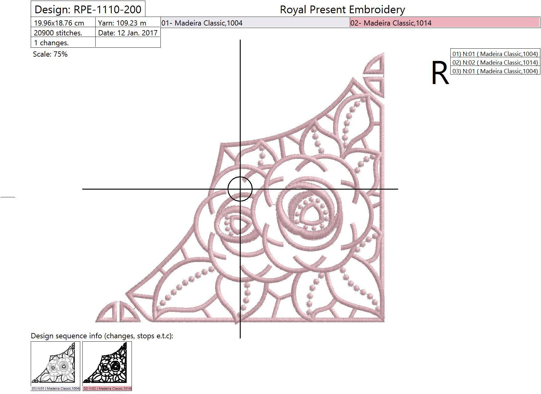 Machine Embroidery Design Rose Richelieu corner - 2 sizes