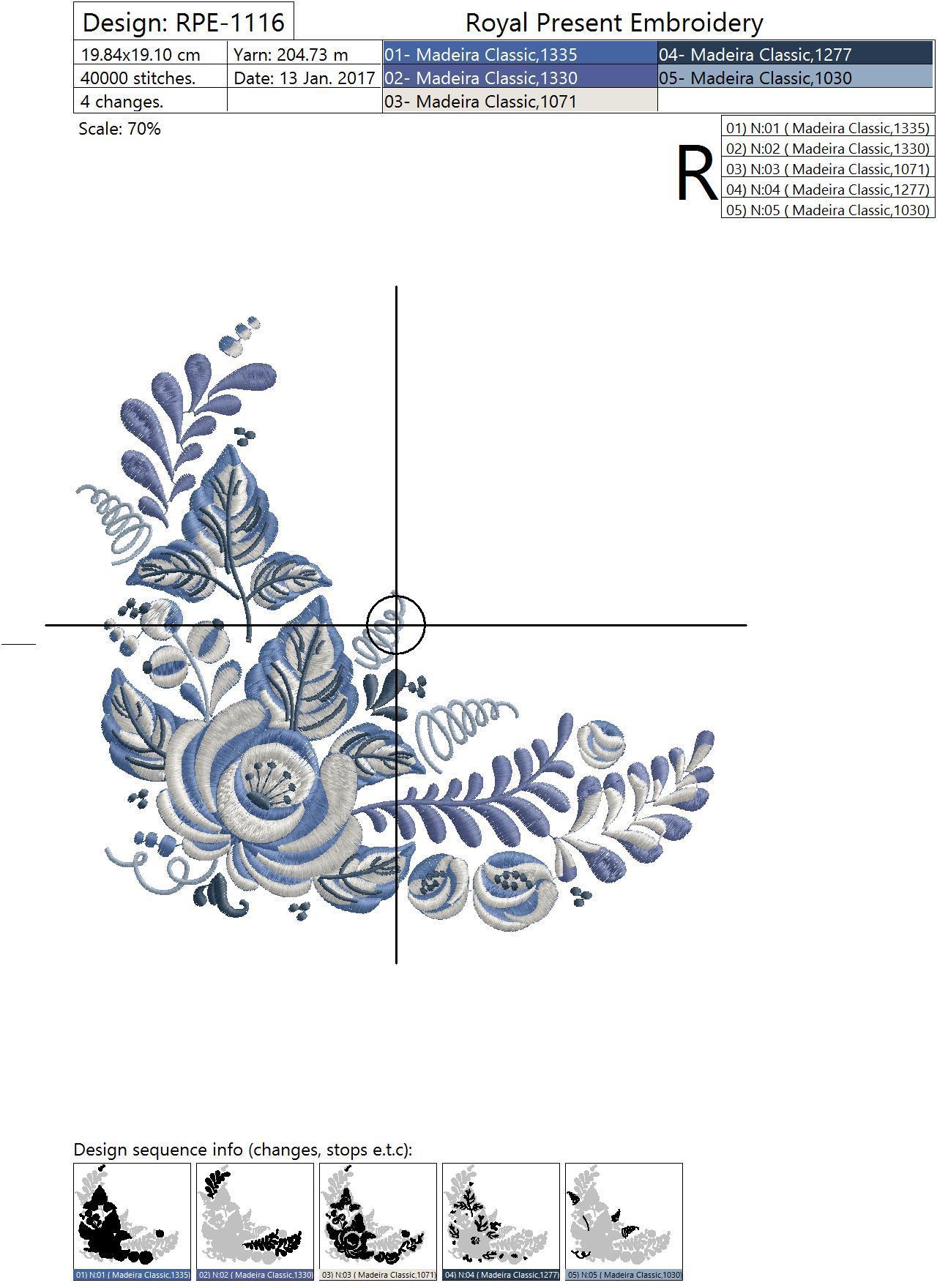 Machine Embroidery Design Blue Gzhel Corner