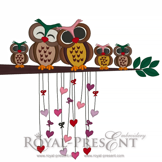 Machine Embroidery Design Cute Family Owls