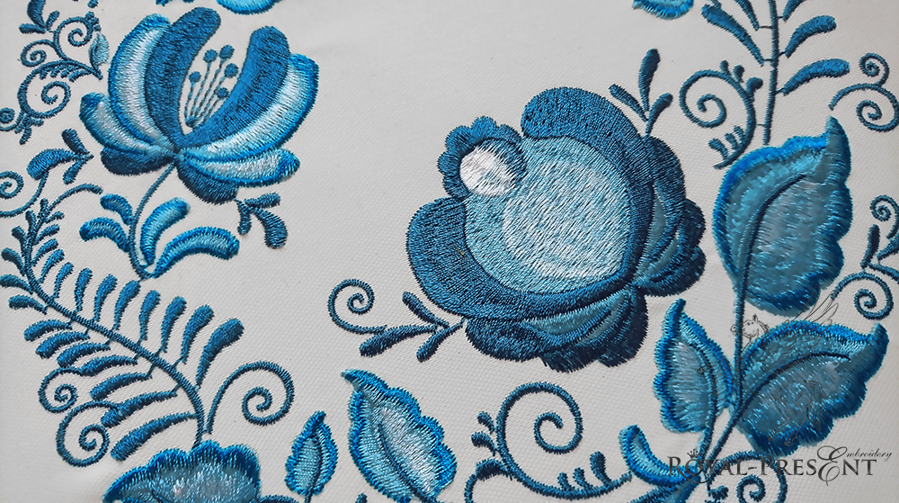 Machine Embroidery Design Blue Gzhel Pettern