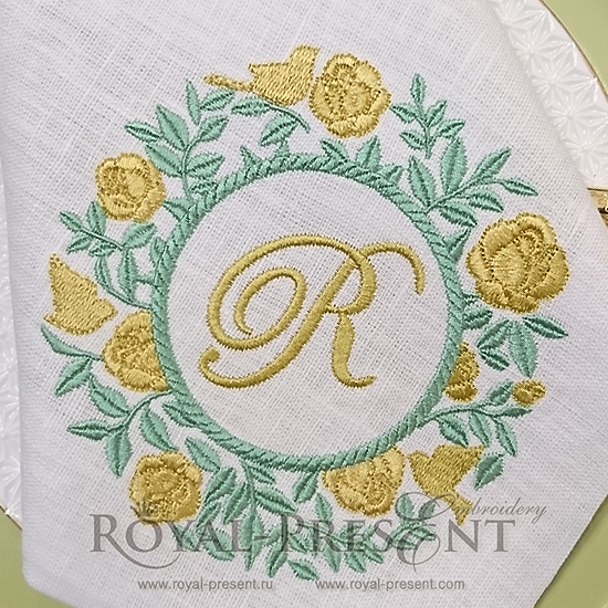 Machine Embroidery Design Round Rose bush Blank Monogram - 4 sizes RPE-1039-01