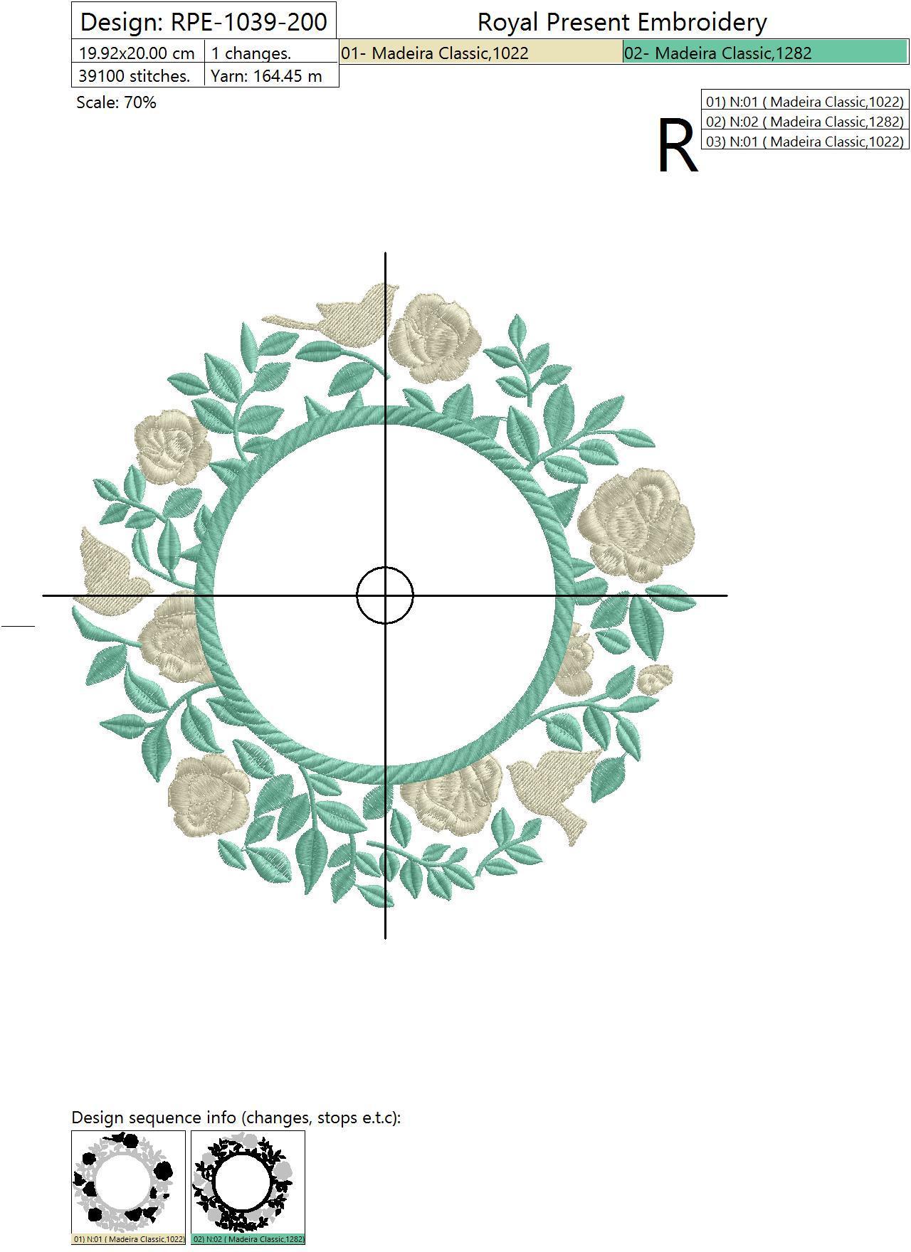 Machine Embroidery Design Round Rose bush Blank Monogram - 4 sizes
