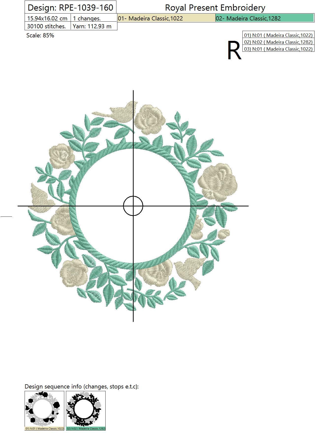 Machine Embroidery Design Round Rose bush Blank Monogram - 4 sizes