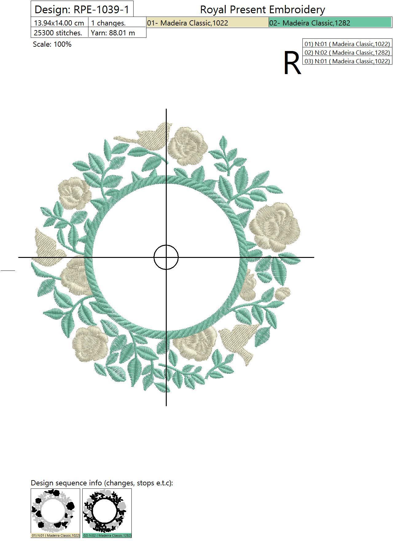 Machine Embroidery Design Round Rose bush Blank Monogram - 4 sizes