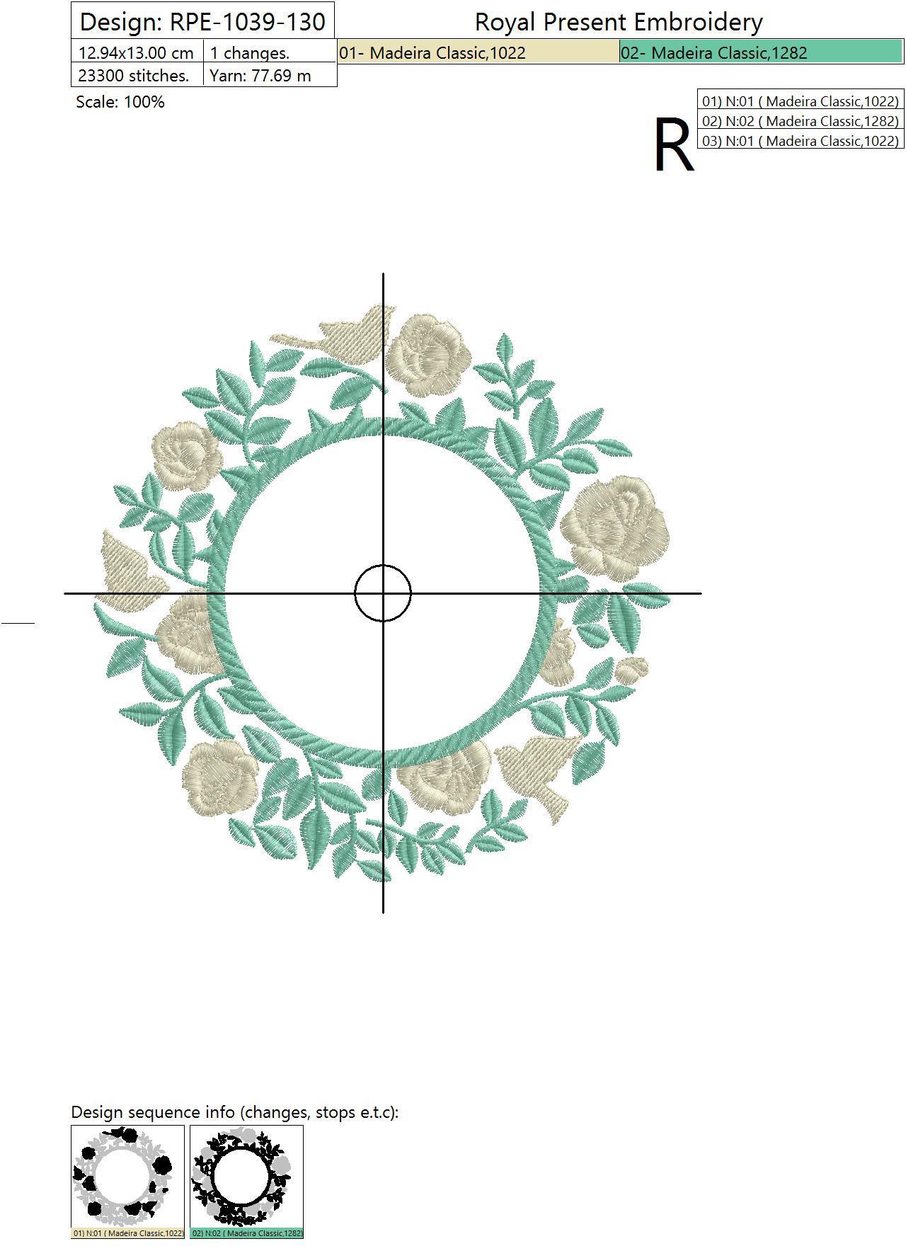 Machine Embroidery Design Round Rose bush Blank Monogram - 4 sizes