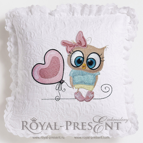 Machine Embroidery Design Cute Owl girl with balloon - 3 sizes RPE-032