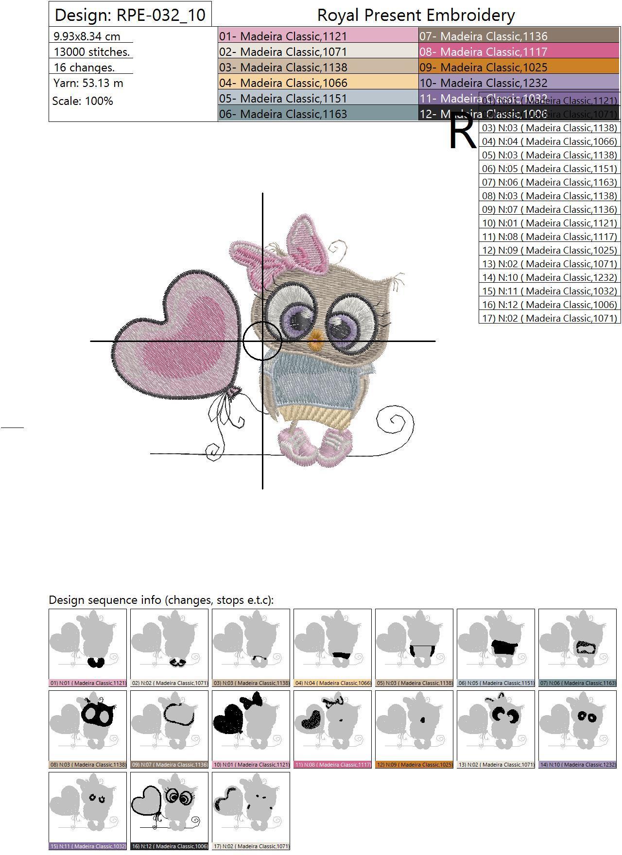 Machine Embroidery Design Cute Owl girl with balloon - 3 sizes