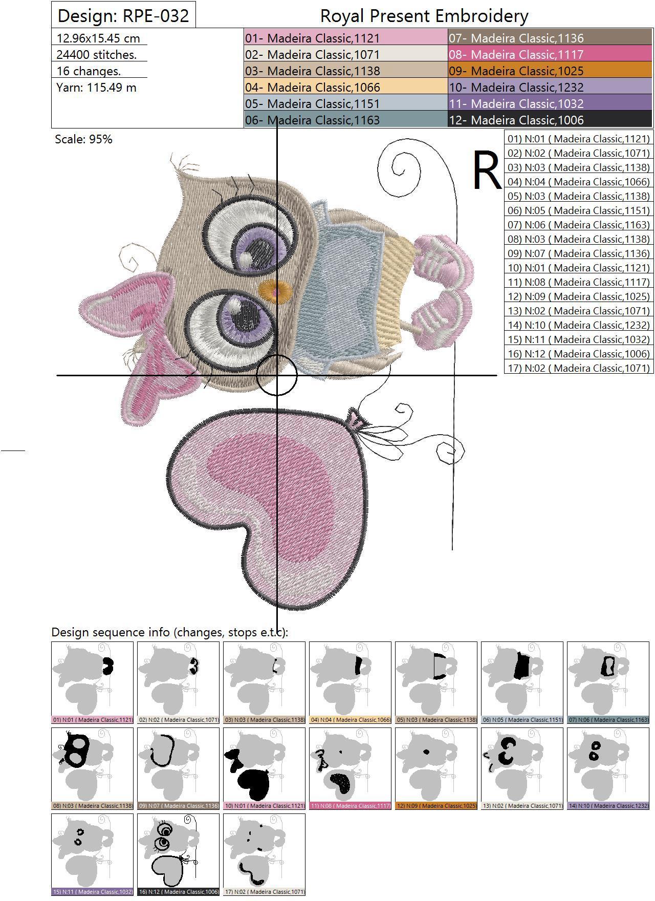 Machine Embroidery Design Cute Owl girl with balloon - 3 sizes