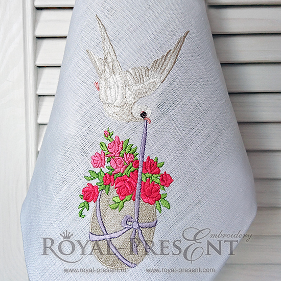 Free Machine Embroidery Design Easter Dove with egg RPE-033