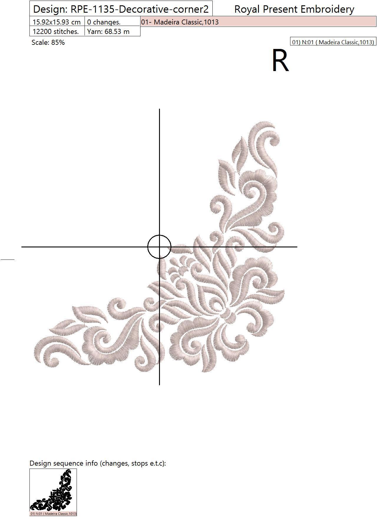 Machine Embroidery Design Royal Elegant corner - 3 sizes