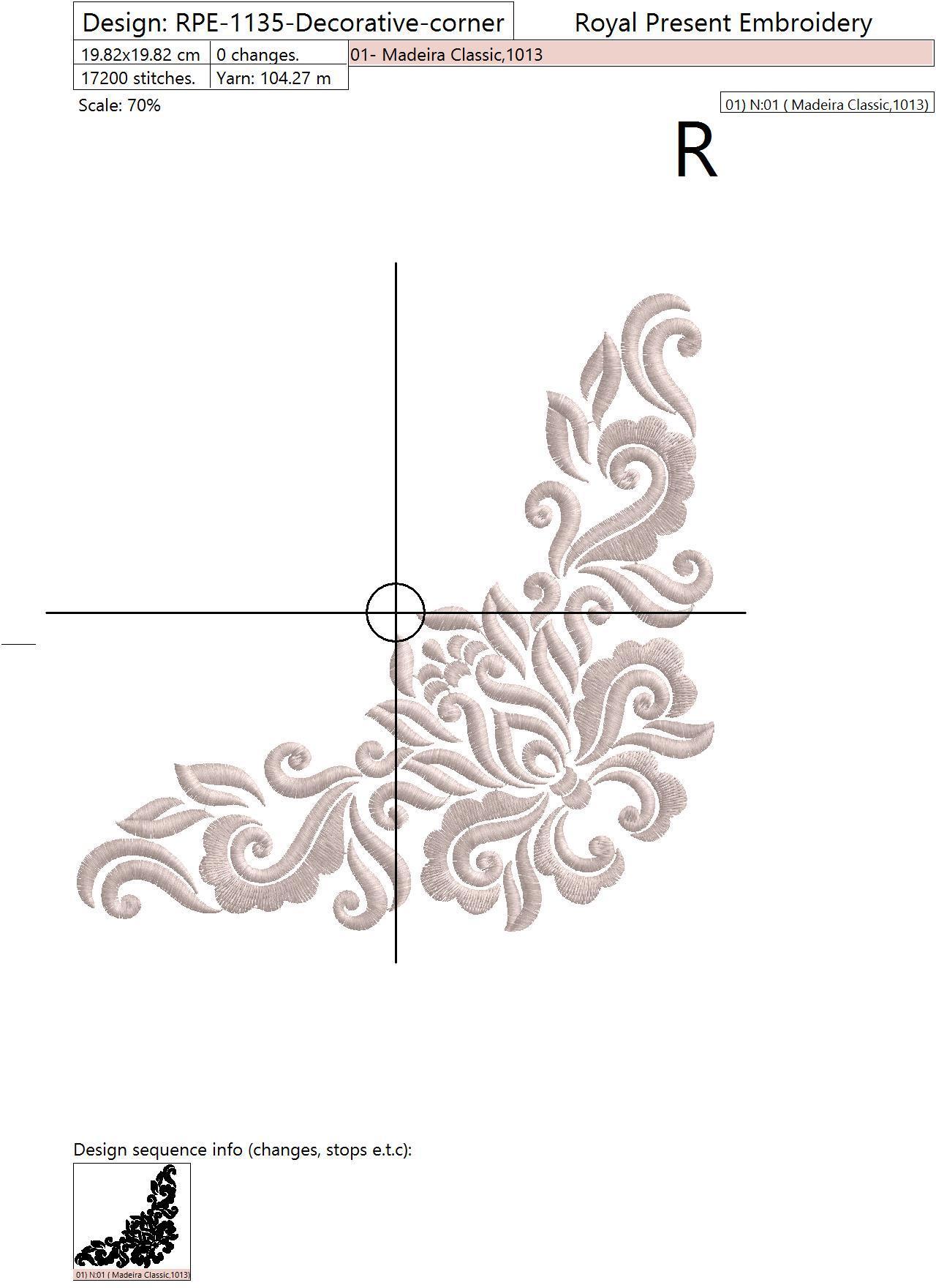 Machine Embroidery Design Royal Elegant corner - 3 sizes