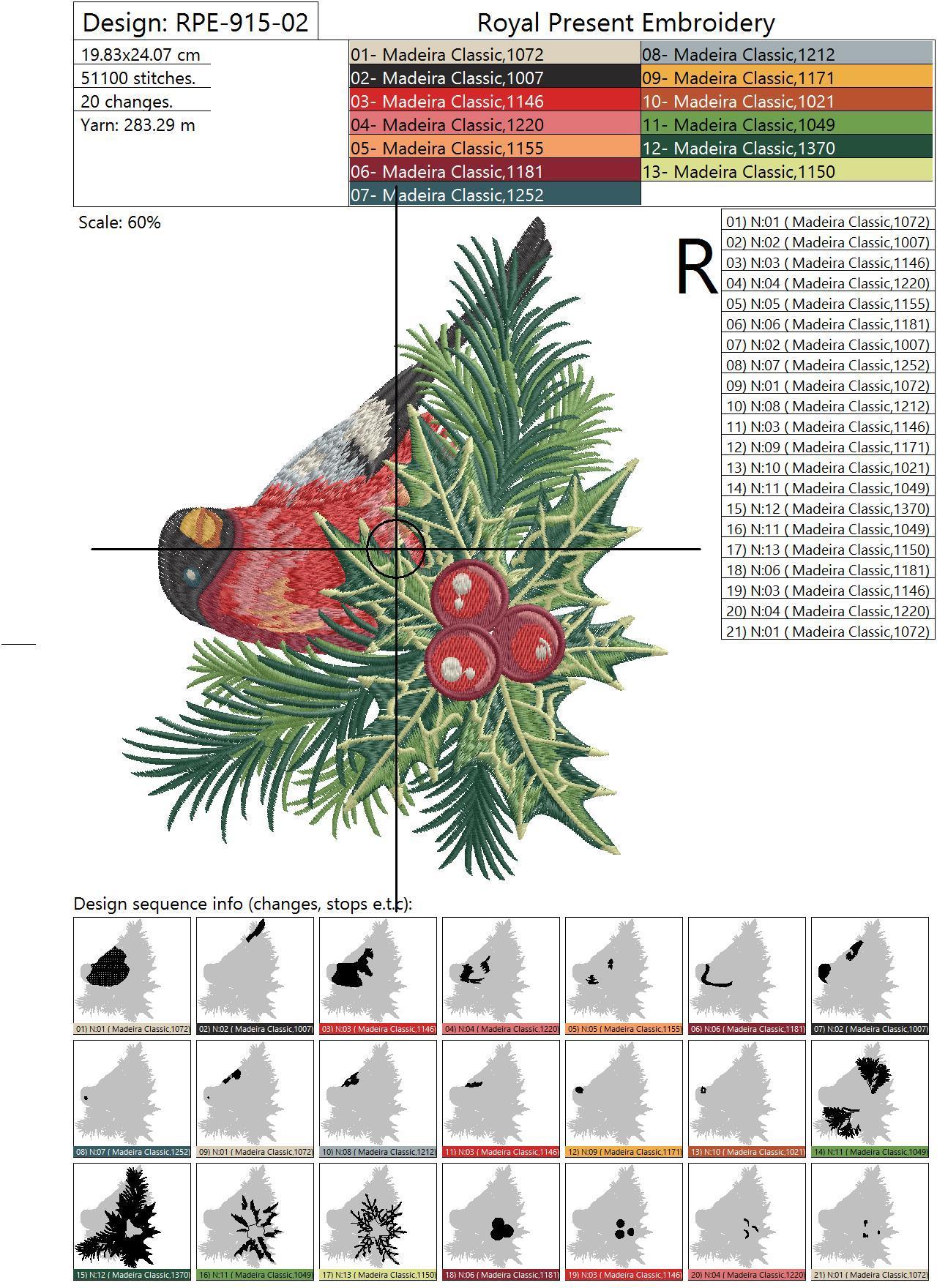 Machine Embroidery Design A Bullfinch - 3 sizes