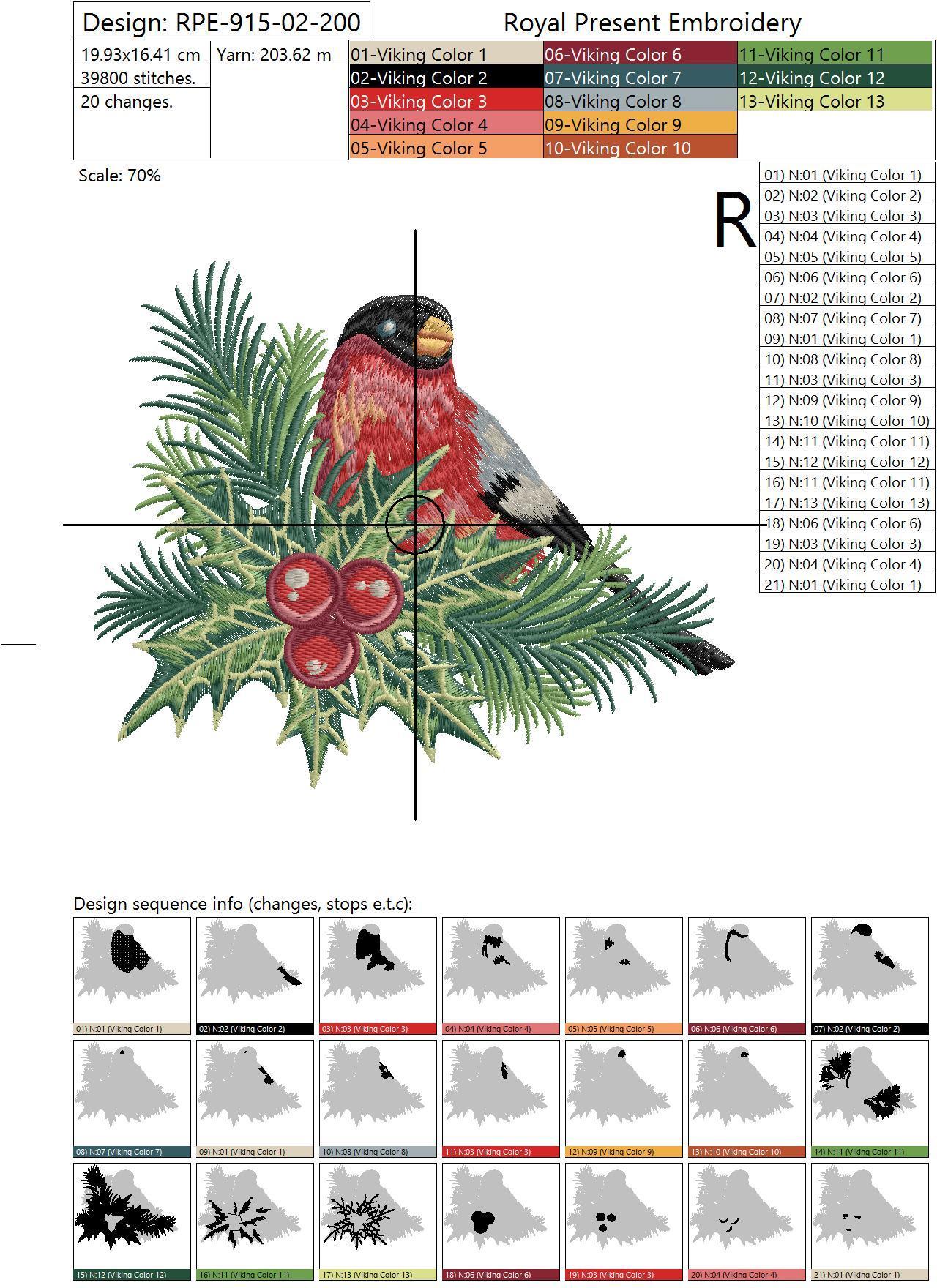 Machine Embroidery Design A Bullfinch - 3 sizes