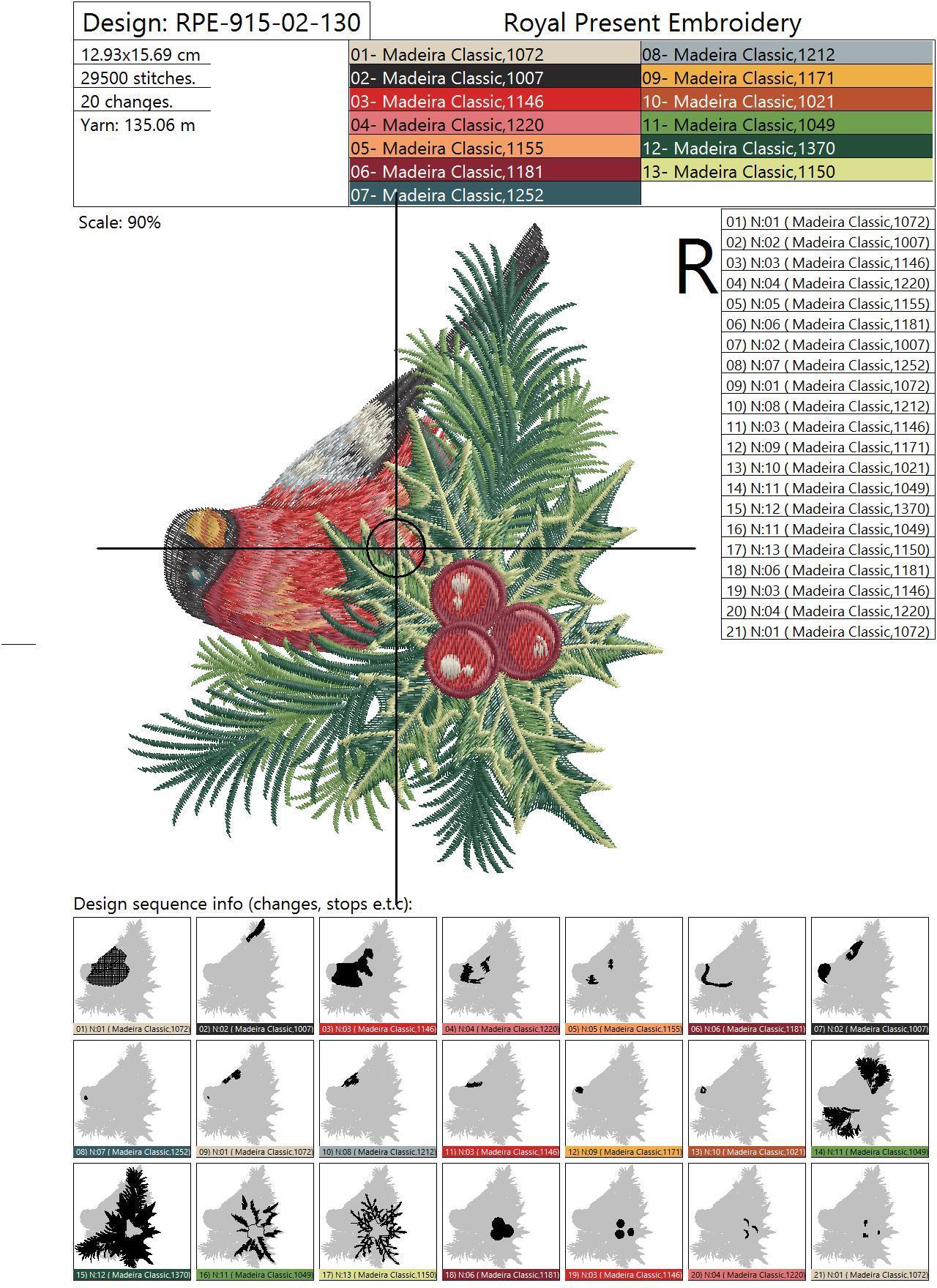 Machine Embroidery Design A Bullfinch - 3 sizes
