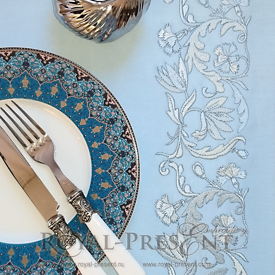 Machine Embroidery Design Blue Vintage floral border RPE-495-02