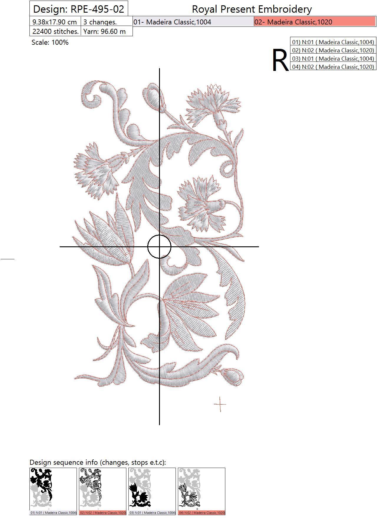 Machine Embroidery Design Blue Vintage floral border
