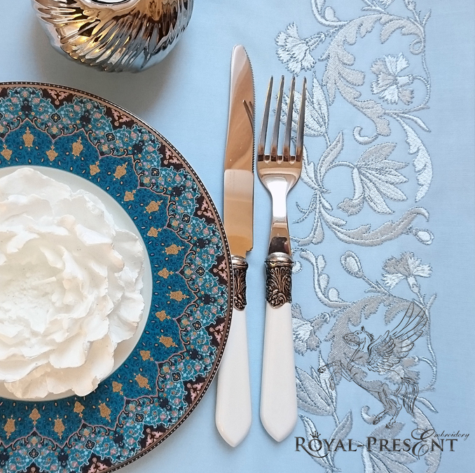 Machine Embroidery Design Blue Vintage floral border