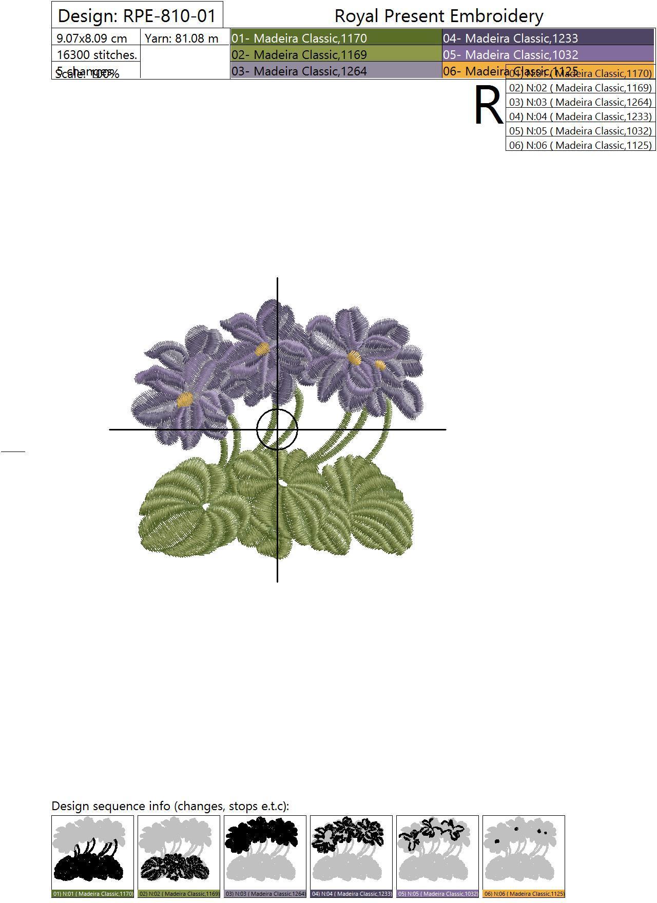 Violet flowers machine embroidery design