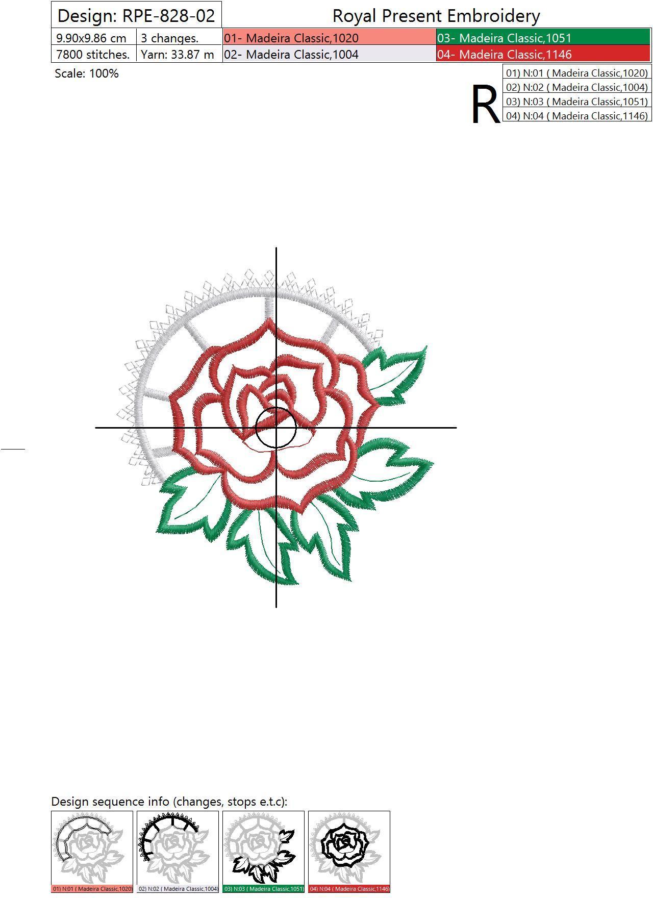 Machine Embroidery Design Rose Richelieu
