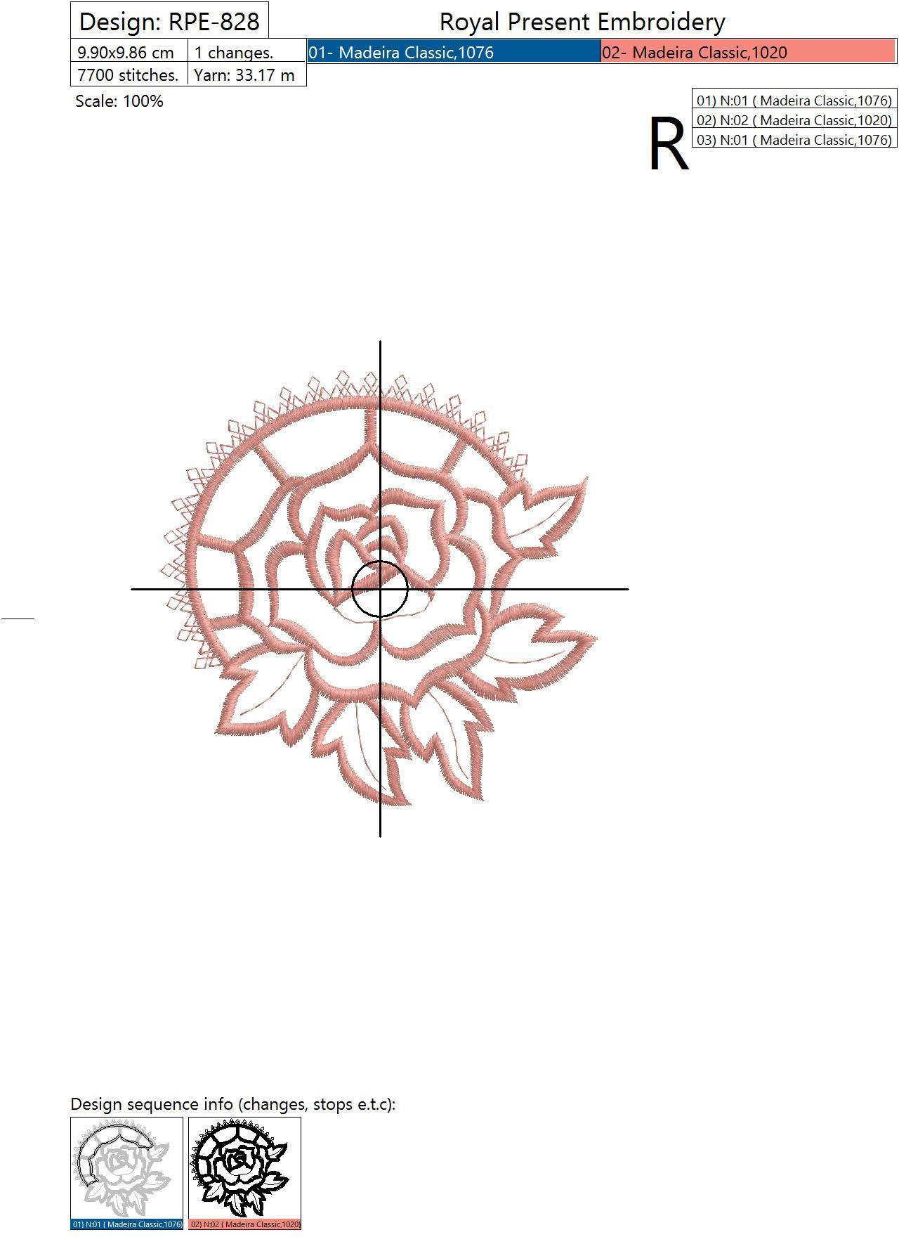 Machine Embroidery Design Rose Richelieu